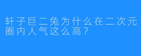 轩子巨二兔为什么在二次元圈内人气这么高？